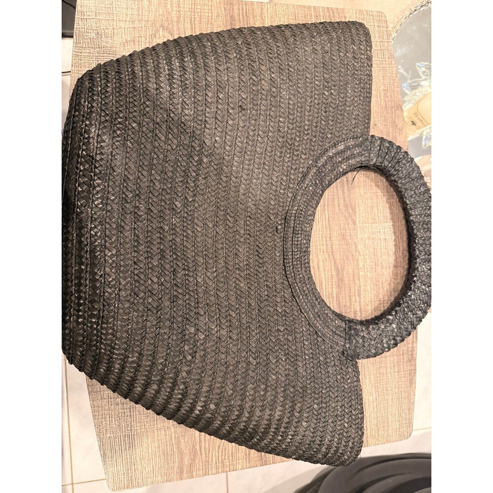 Chic Black Woven Straw Tote Bag | Round Top Handle Summer Beach Bag